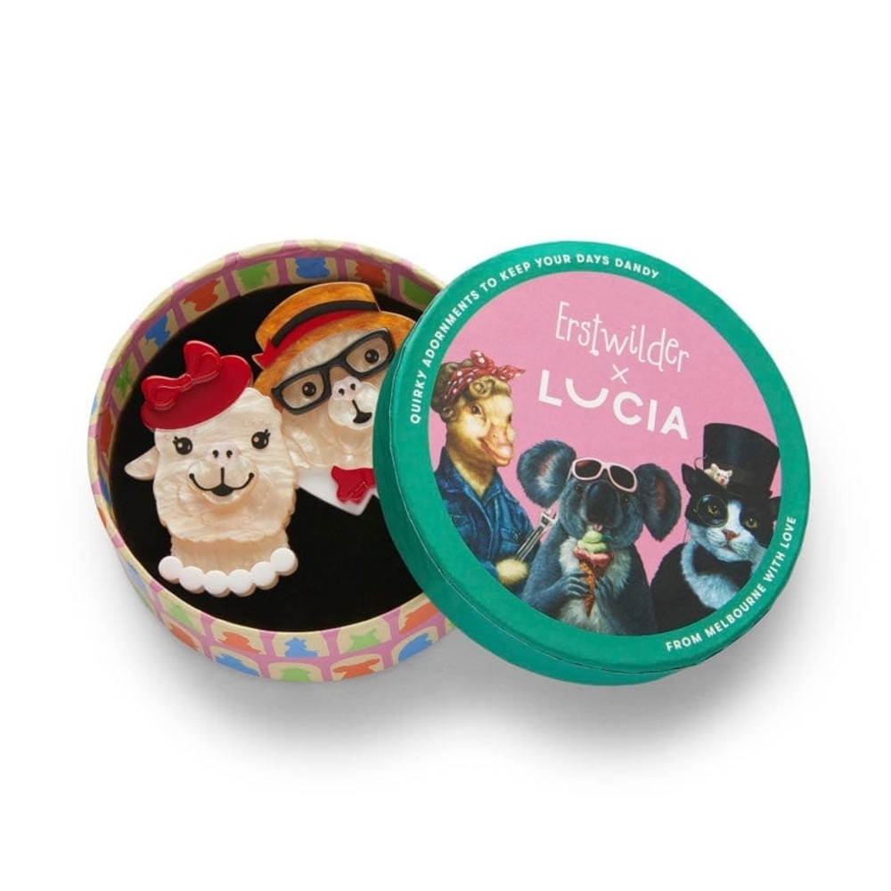 Charming Animal Brooch Set by Erstwilder x Lucia - The Enamoured Alpacas Brooch